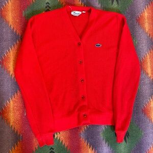 VINTAGE LACOSTE CARDIGAN SWEATER SIZE SMALL GOOD CONDITION CHERRY RED
